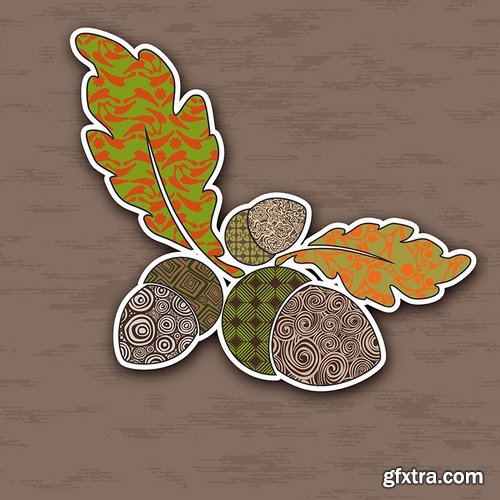 Collection of vector image oak acorn nut leaf 25 Eps