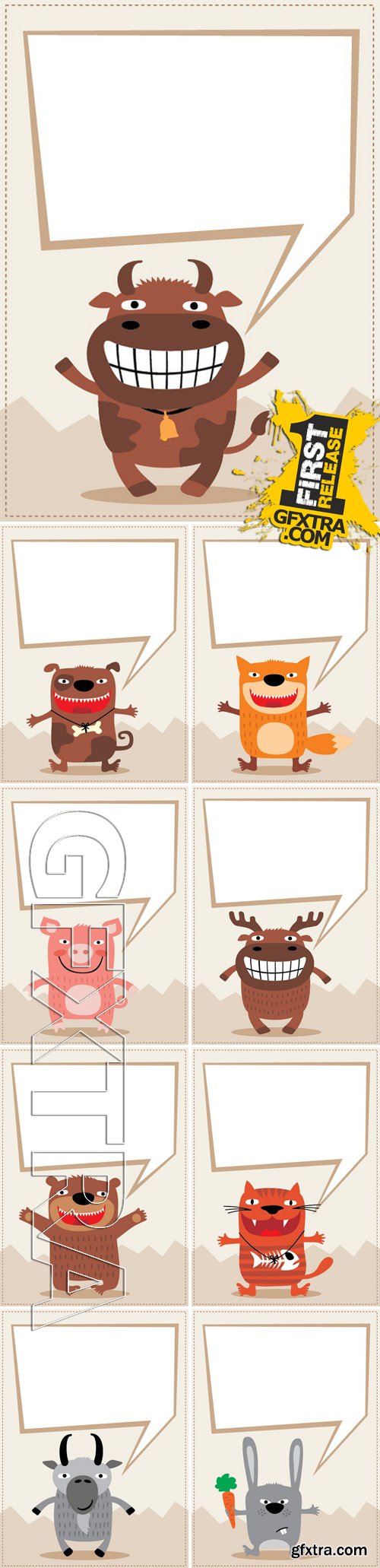 Stock Vectors - Animals With Bubble Speech, Box For Your Text