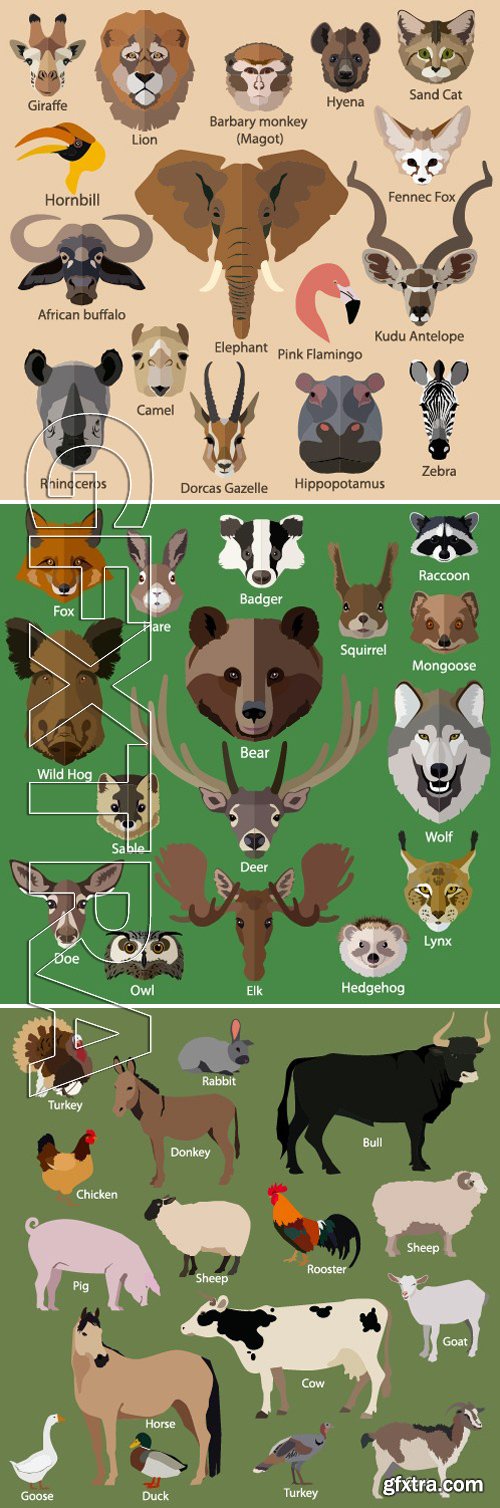 Stock Vectors - Set Of Animals Faces Isolated Icons