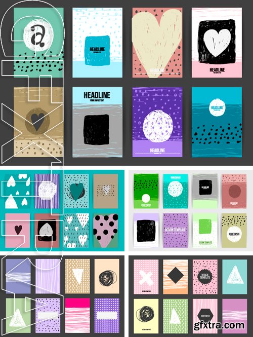 Stock Vectors - Set of Trendy Posters with hand drawn Background