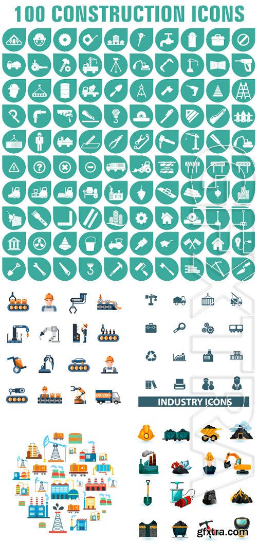 Stock Vectors - Industry, factory icons, signs, illustrations design concept set for appliciation, website, vector on white background