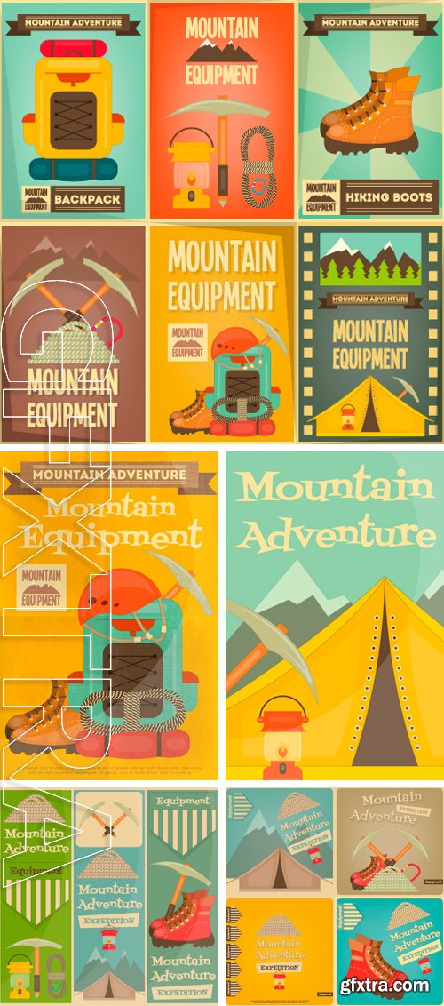 Stock Vectors - Mountain Climbing Posters Collection. Camping and Hiking Elements