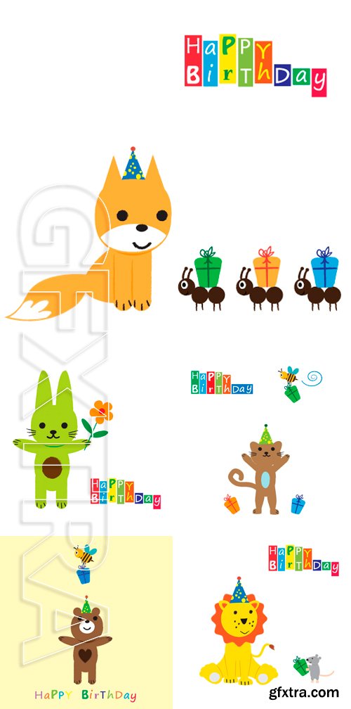 Stock Vectors - Colorful birthday card with funny and sweet animal