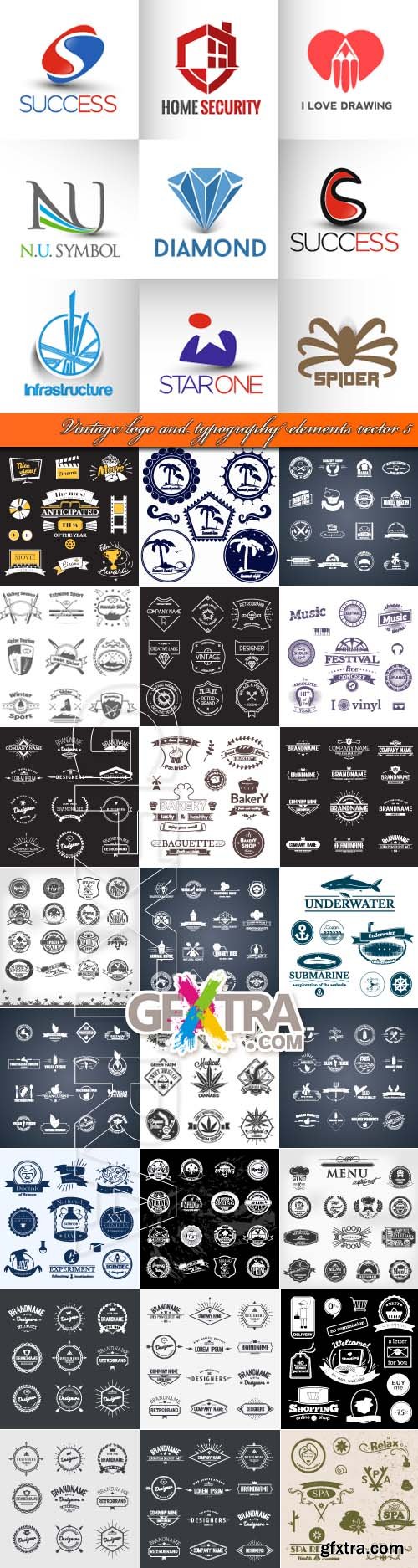 Vintage logo and typography elements vector 5