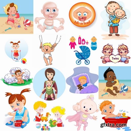 Collection of vector image of beautiful smiling children playing dabble 25 Eps