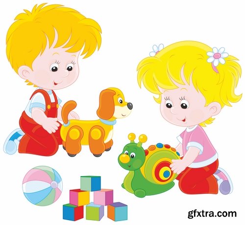 Collection of vector image of beautiful smiling children playing dabble 25 Eps