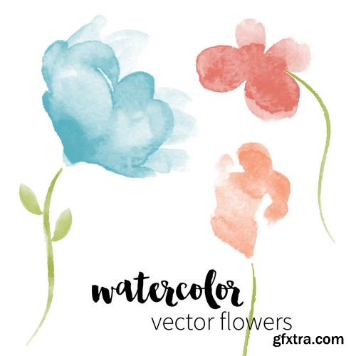 Vector - Set of Abstract Watercolor Flowers