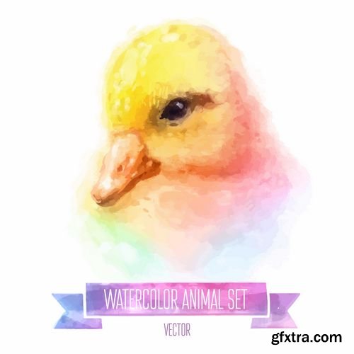 Vector Set of Watercolor Animals