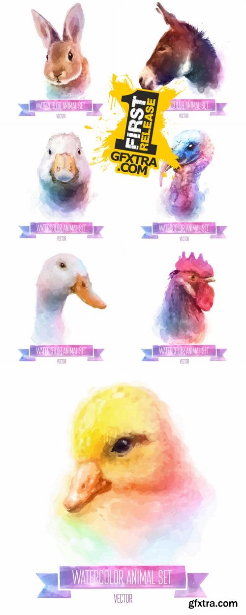 Vector Set of Watercolor Animals