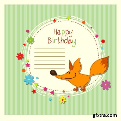 Greeting card cute raccoon and fox 20x EPS