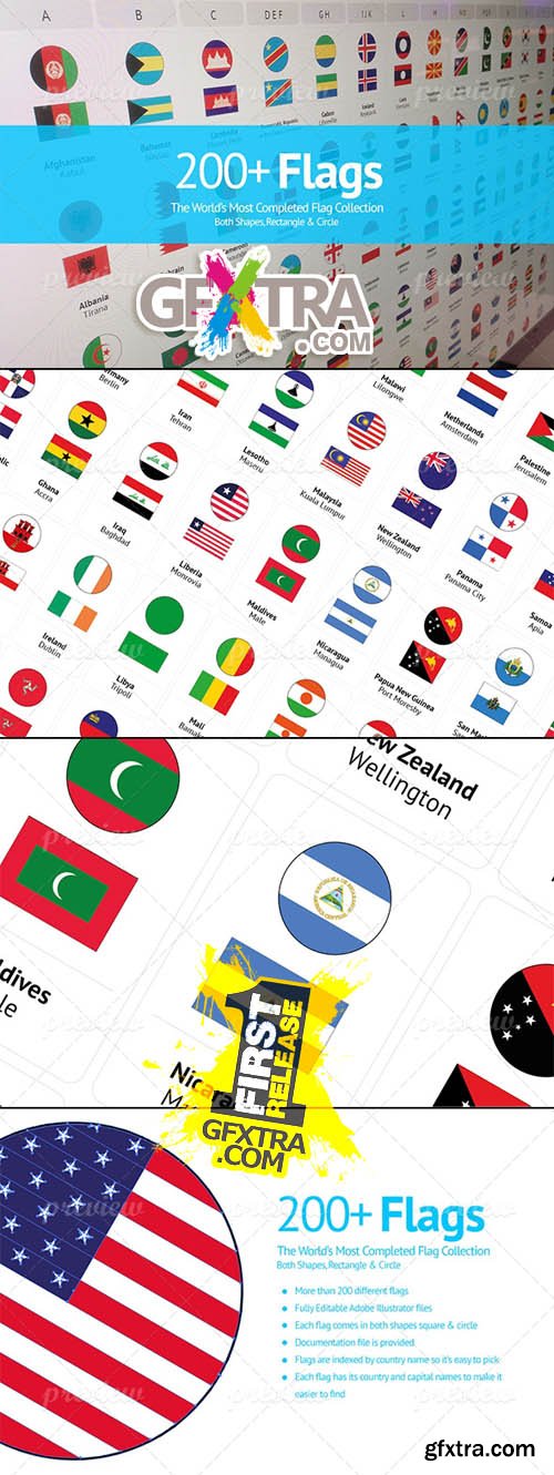 200+ Flags From Around The World - Flat Vector Circle Rectangle Icons