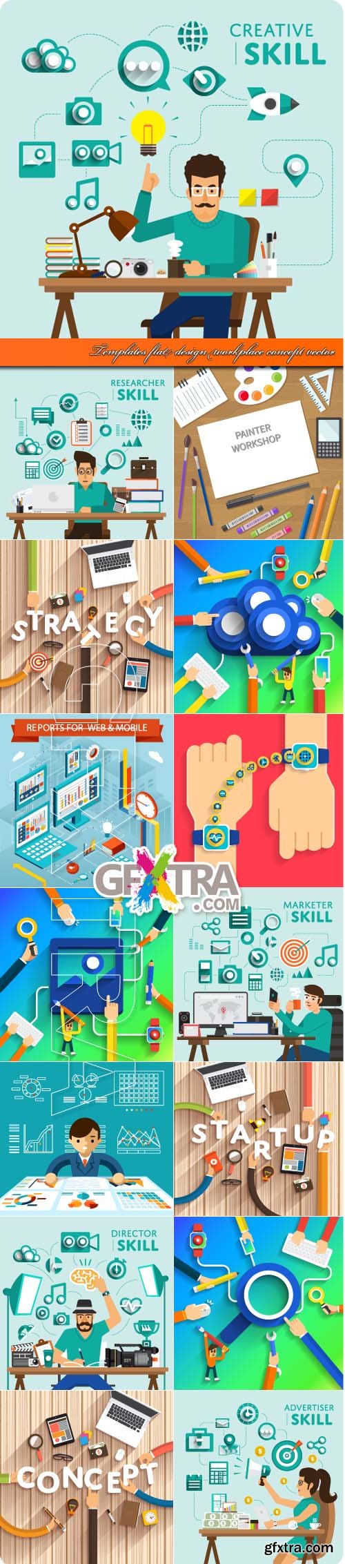 Templates flat design workplace concept vector