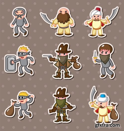 Collection of different vector picture cartoon characters athlete fairy knight criminal monk 25 Eps