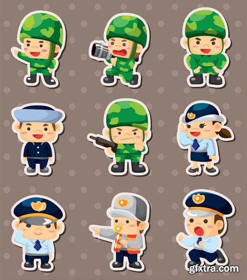 Collection of different vector picture cartoon characters athlete fairy knight criminal monk 25 Eps