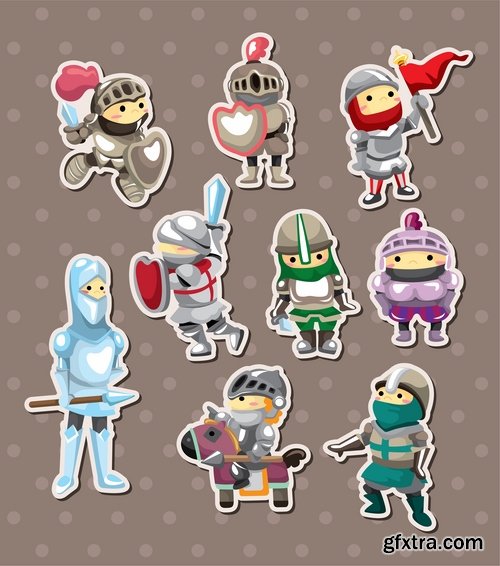 Collection of different vector picture cartoon characters athlete fairy knight criminal monk 25 Eps