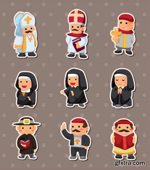 Collection of different vector picture cartoon characters athlete fairy knight criminal monk 25 Eps