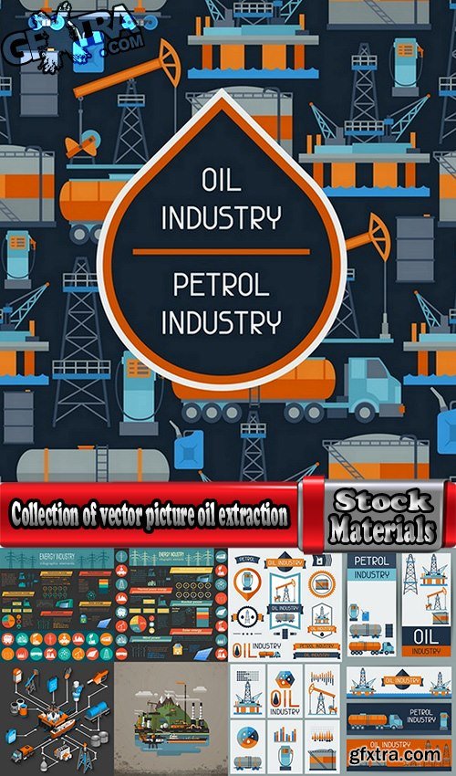 Collection of vector picture oil extraction factory infographics 25 Eps