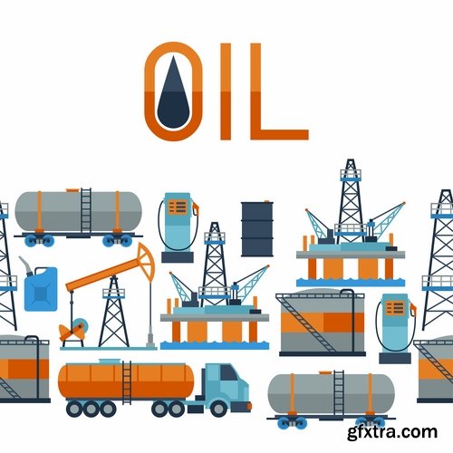 Collection of vector picture oil extraction factory infographics 25 Eps