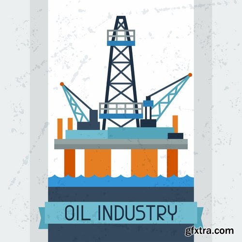 Collection of vector picture oil extraction factory infographics 25 Eps