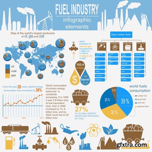 Collection of vector picture oil extraction factory infographics 25 Eps