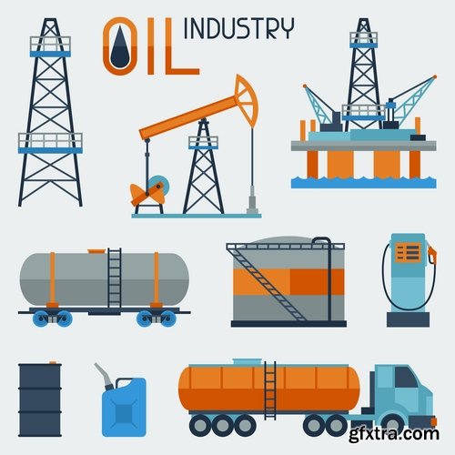 Collection of vector picture oil extraction factory infographics 25 Eps