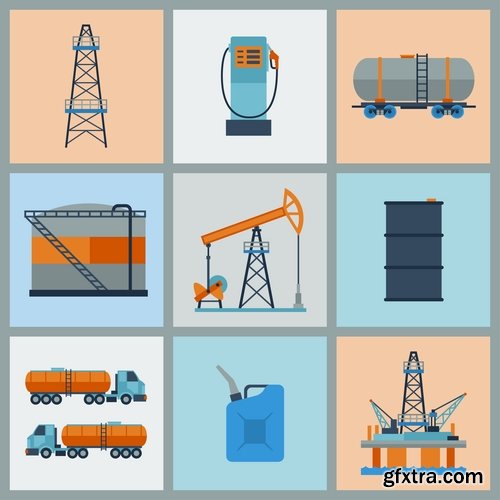 Collection of vector picture oil extraction factory infographics 25 Eps