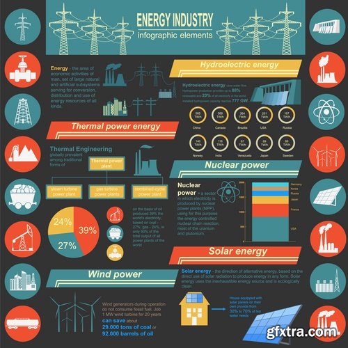 Collection of vector picture oil extraction factory infographics 25 Eps