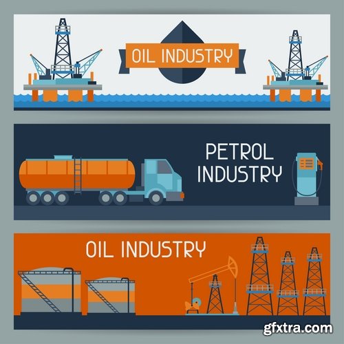 Collection of vector picture oil extraction factory infographics 25 Eps