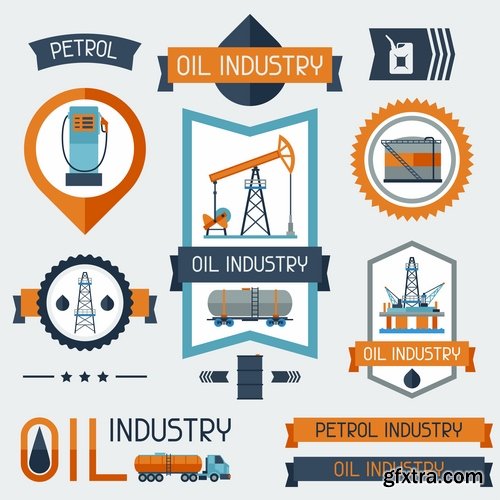 Collection of vector picture oil extraction factory infographics 25 Eps