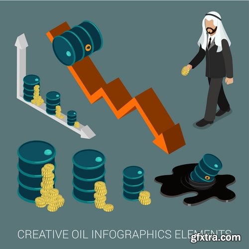 Collection of vector picture oil extraction factory infographics 25 Eps