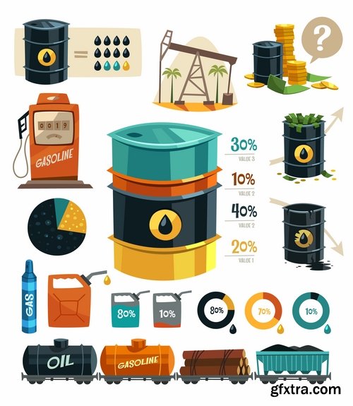 Collection of vector picture oil extraction factory infographics 25 Eps