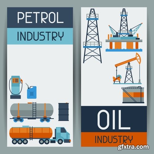 Collection of vector picture oil extraction factory infographics 25 Eps