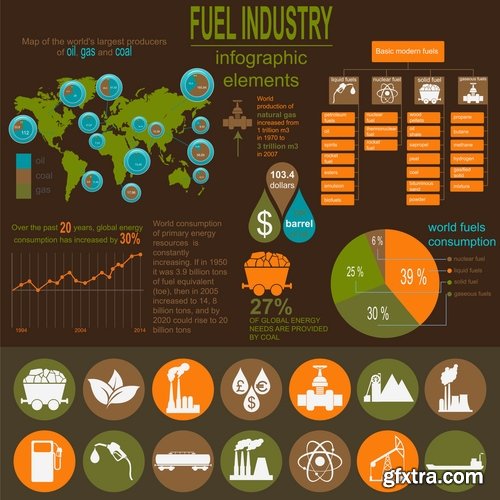 Collection of vector picture oil extraction factory infographics 25 Eps