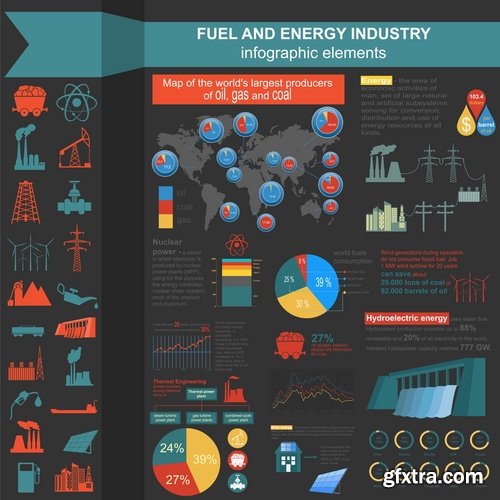 Collection of vector picture oil extraction factory infographics 25 Eps