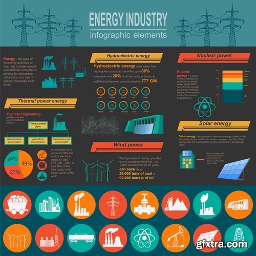 Collection of vector picture oil extraction factory infographics 25 Eps