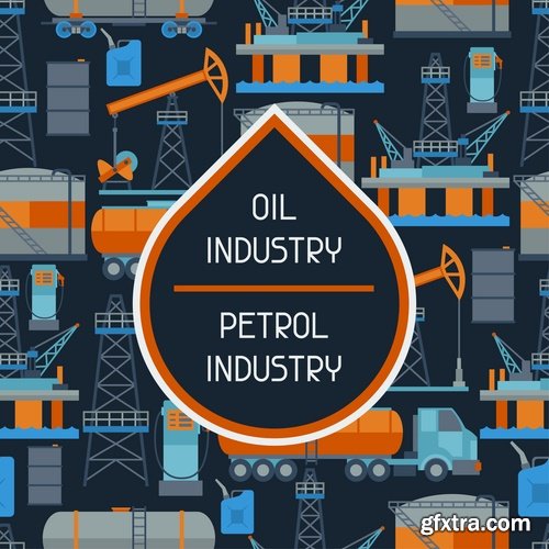 Collection of vector picture oil extraction factory infographics 25 Eps