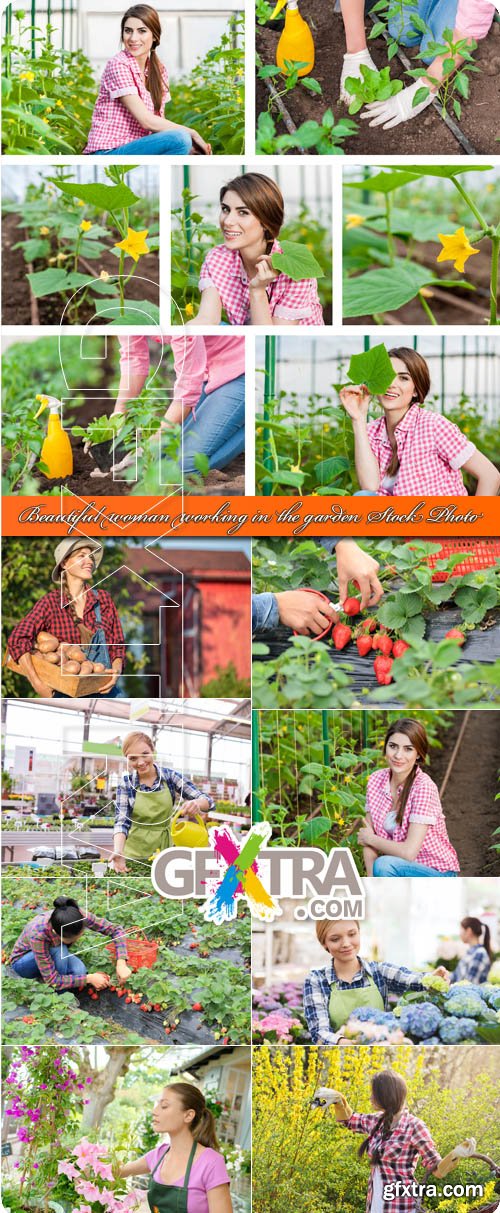 Beautiful woman working in the garden Stock Photo