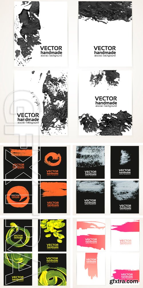 Stock Vectors - Abstract black and white brush texture hand drawing and prints banner set