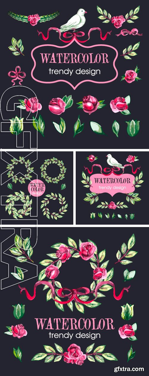 Stock Vectors - Watercolor Floral Set of Design Elements