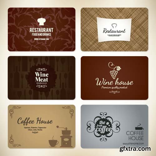 Cards restaurant & cafe design element 6x EPS