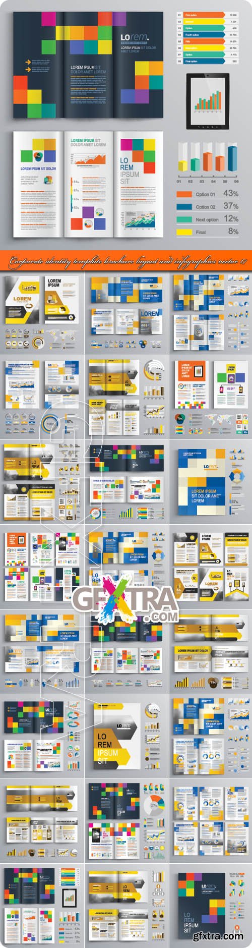 Corporate identity template brochure layout and infographics vector 17