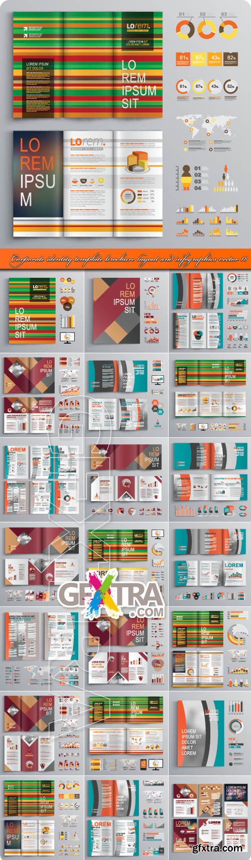 Corporate identity template brochure layout and infographics vector 18