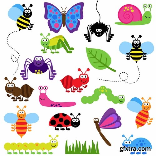 Collection of vector insects picture beetle butterfly caterpillar dragonfly spider 25 Eps