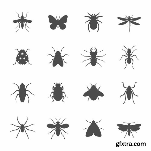 Collection of vector insects picture beetle butterfly caterpillar dragonfly spider 25 Eps