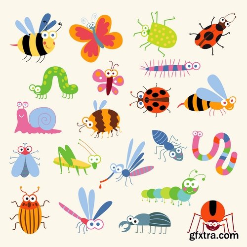 Collection of vector insects picture beetle butterfly caterpillar dragonfly spider 25 Eps