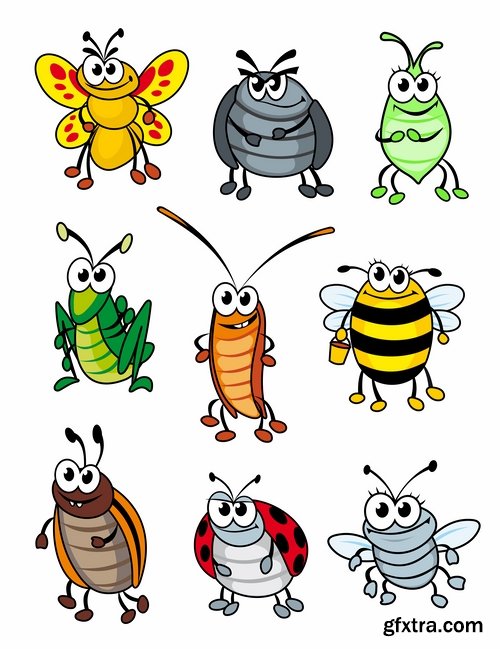 Collection of vector insects picture beetle butterfly caterpillar dragonfly spider 25 Eps