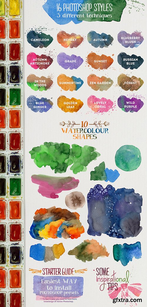 Aquarelle Design Kit - 16 Photoshop Styles & Shapes