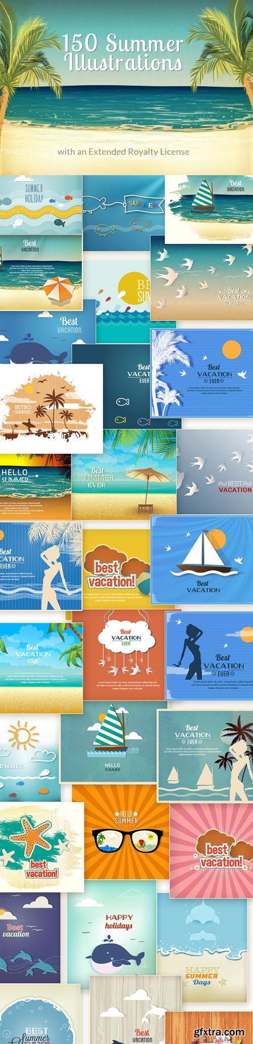 150 Summer Vector Illustrations with an Extended Royalty License