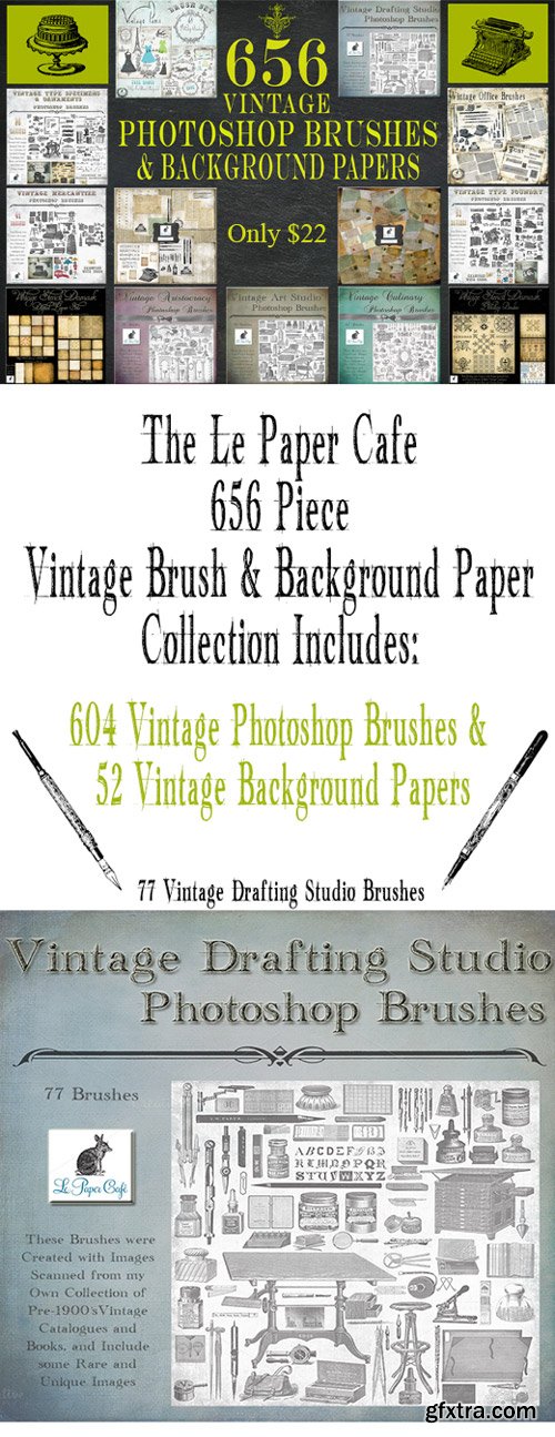 656 Gorgeous Vintage PS Brushes & Background Papers from Le Paper Caf?