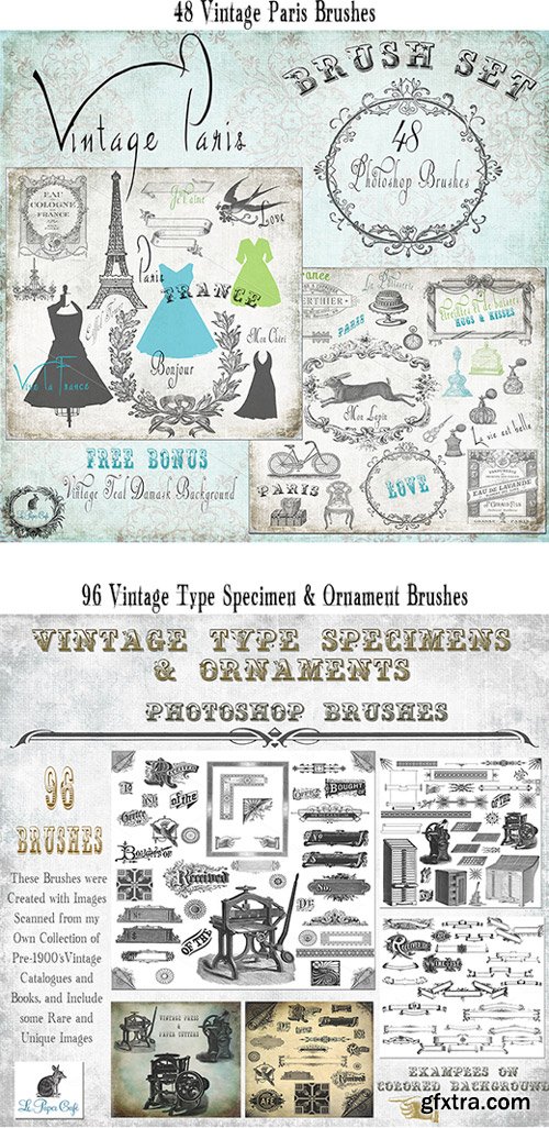 656 Gorgeous Vintage PS Brushes & Background Papers from Le Paper Caf?